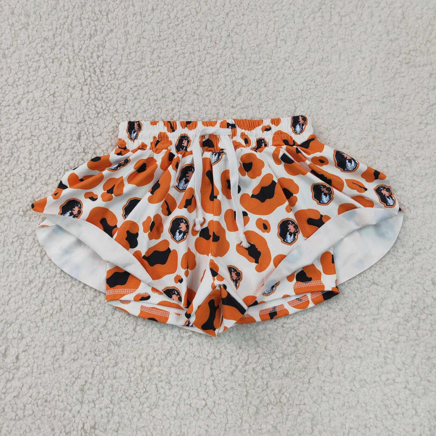 RTS NO MOQ yoga fabric SS0816 Yoga Baby Girls Orange Leopard Print Ruffle Shorts Active Team Bottom