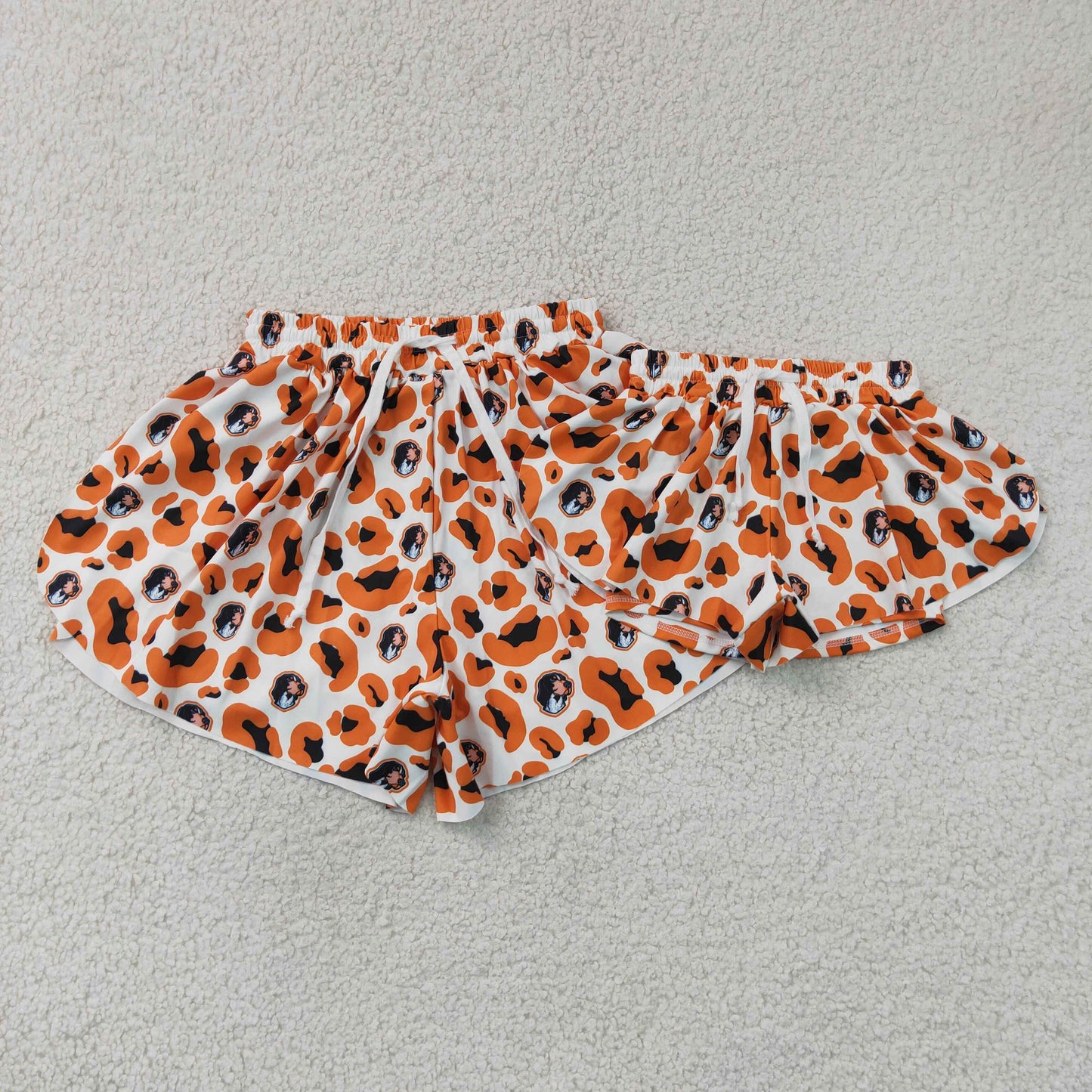 RTS NO MOQ yoga fabric SS0816 Yoga Baby Girls Orange Leopard Print Ruffle Shorts Active Team Bottom
