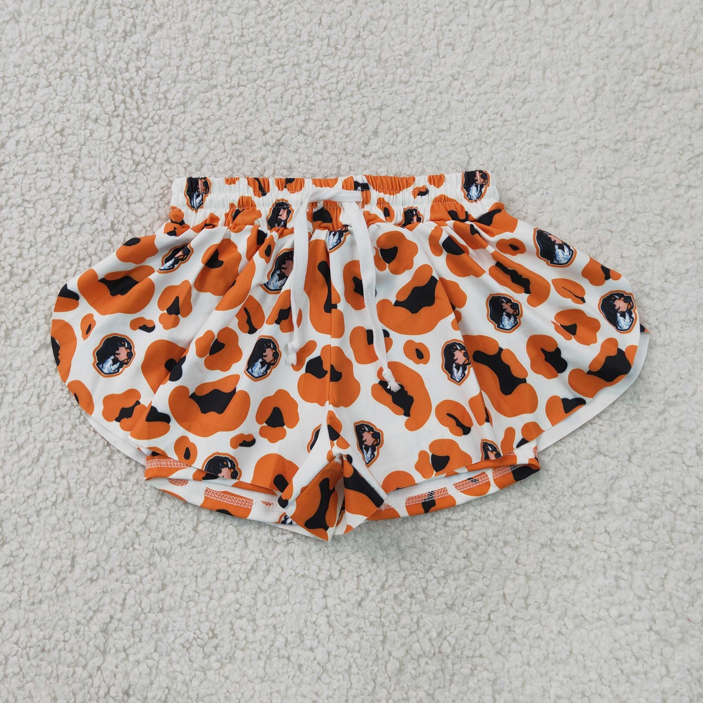 RTS NO MOQ yoga fabric SS0816 Yoga Baby Girls Orange Leopard Print Ruffle Shorts Active Team Bottom