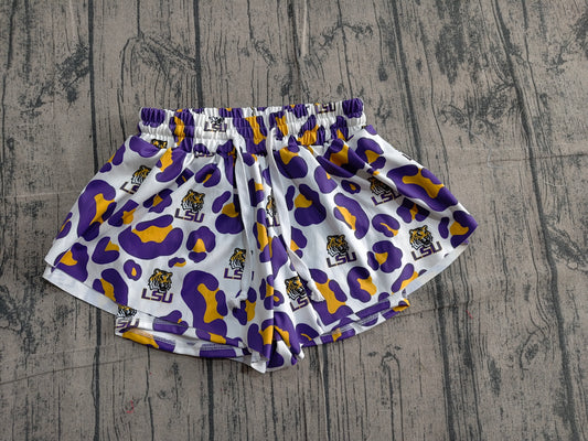 SS0821Baby Girls Purple Leopard LSU Tigers Yoga Active Team Butterfly Shorts Bottom