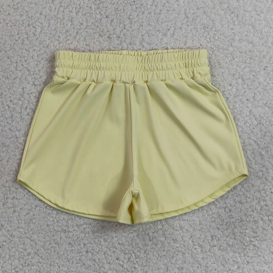 RTS NO MOQ Yoga SS0899 Baby Girls Light Yellow Yoga Active Sport Shorts Bottom