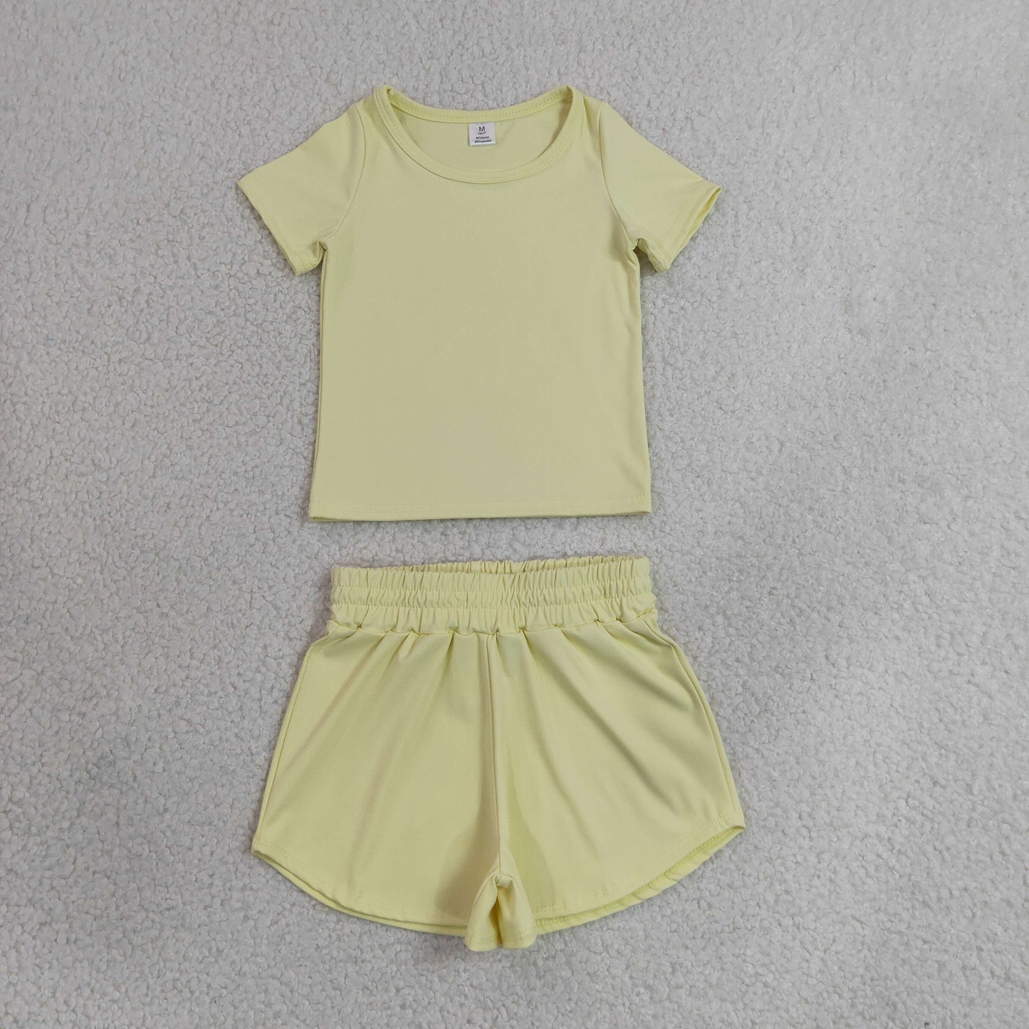 RTS NO MOQ Yoga SS0899+GT1632 Baby Girls Yellow Short Sleeve Top Yoga Sport Shorts Sets