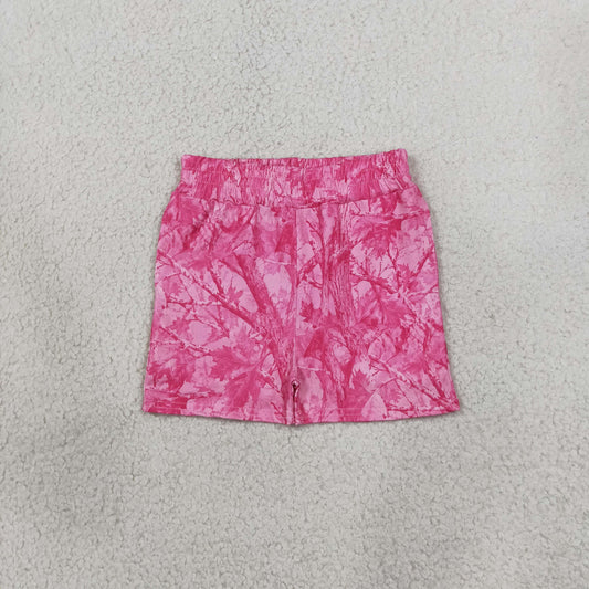 NEW RTS NO MOQ milk silk SS0993 Baby Girls Pink Leaves Camo Pockets Short Bottom