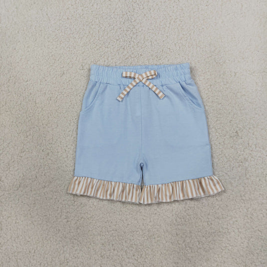 NEW RTS NO MOQ milk silk SS0995 Baby Girls Blue Bow Pockets Shorts Bottom