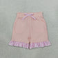 NEW RTS NO MOQ milk silk SS0996 Baby Girls Light Pink Stripe Bow Pockets Shorts Bottom