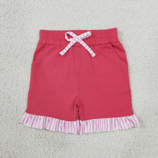 NEW RTS NO MOQ milk silk SS1001 Baby Girls Watermelon Red Stripe Pockets Bow Shorts Bottom