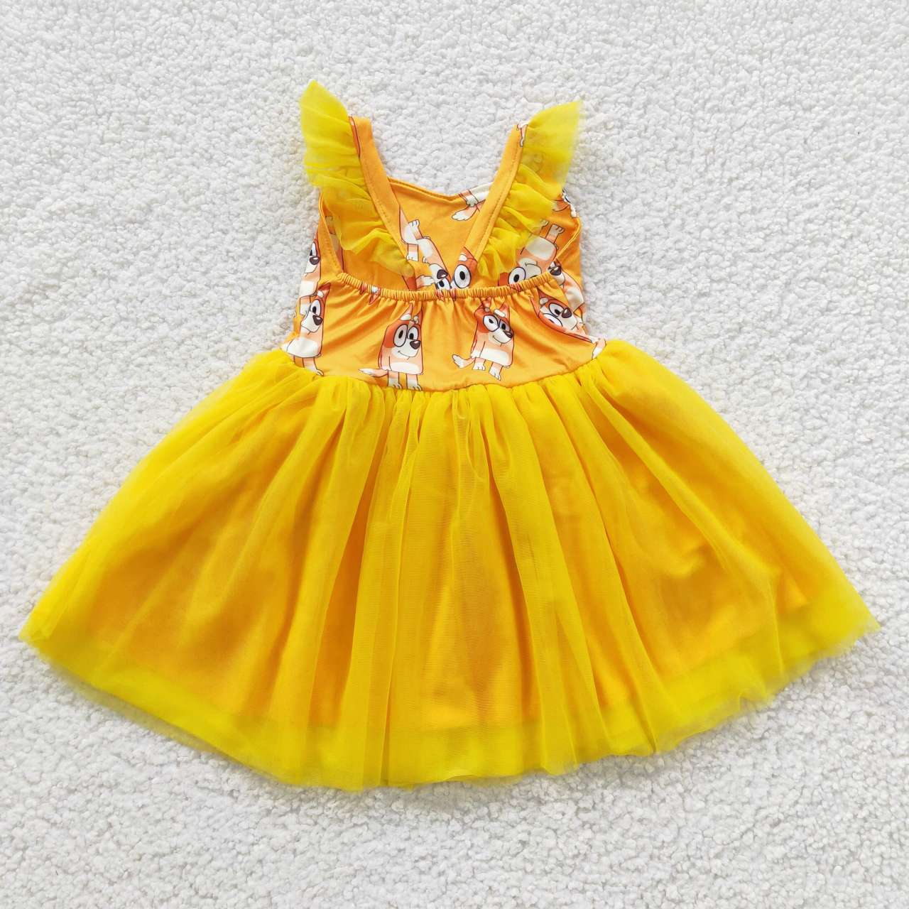 carton blue dogs girls dress yellow yarn kids skirt