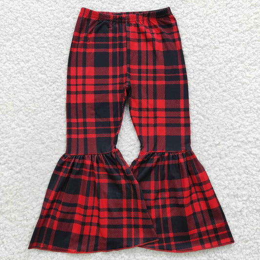 Red and black plaid bells girls pants kids trousers