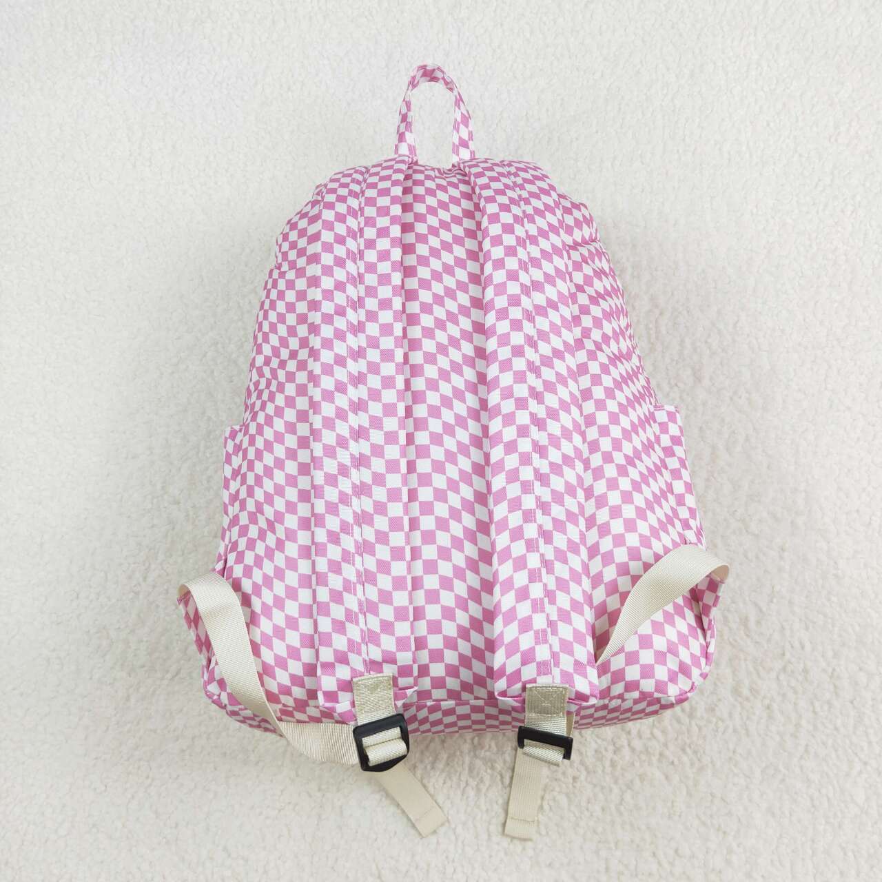 BA0245 Pink and white irregular plaid large backpack