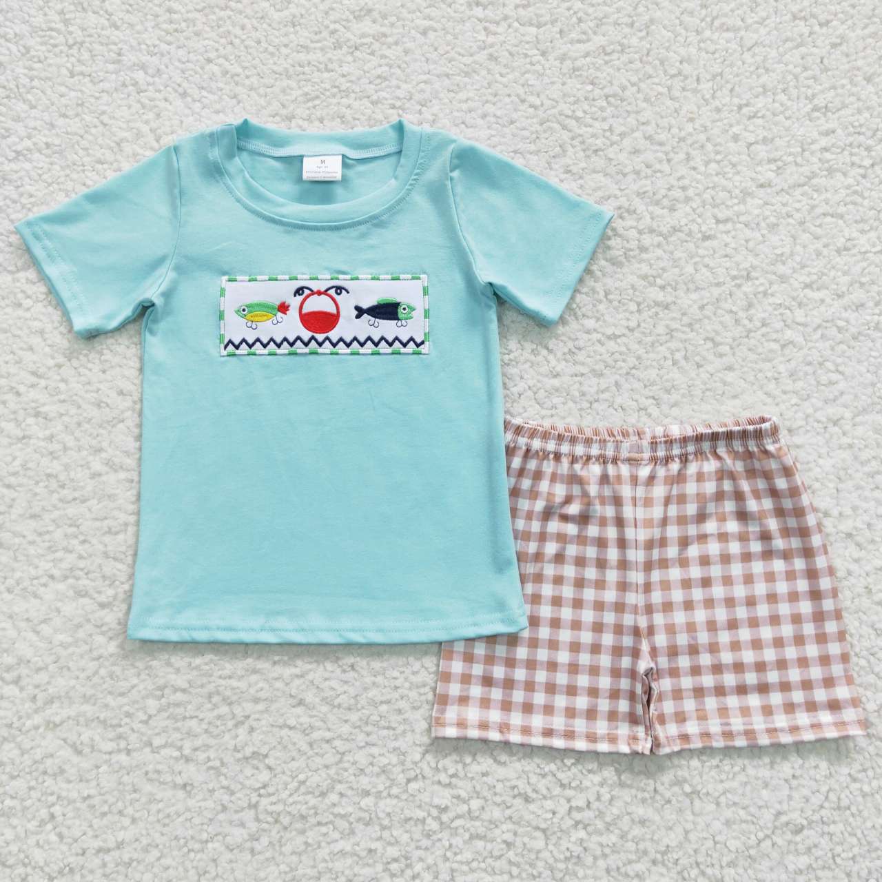 embroidery fish boys shorts sets kids clothes