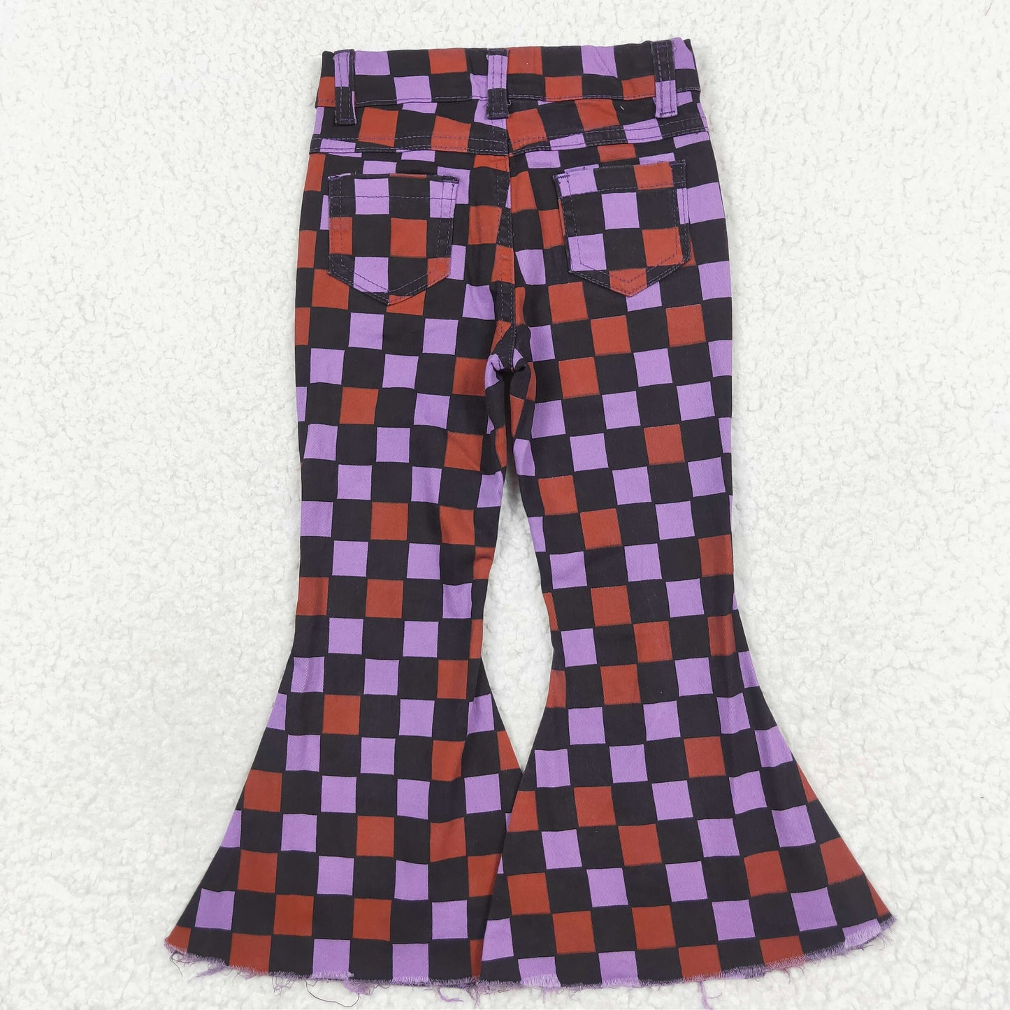 P0471 Orange purple checkered black cowboy pants