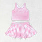 GSD0992 Pink and white plaid sleeveless skirt suit