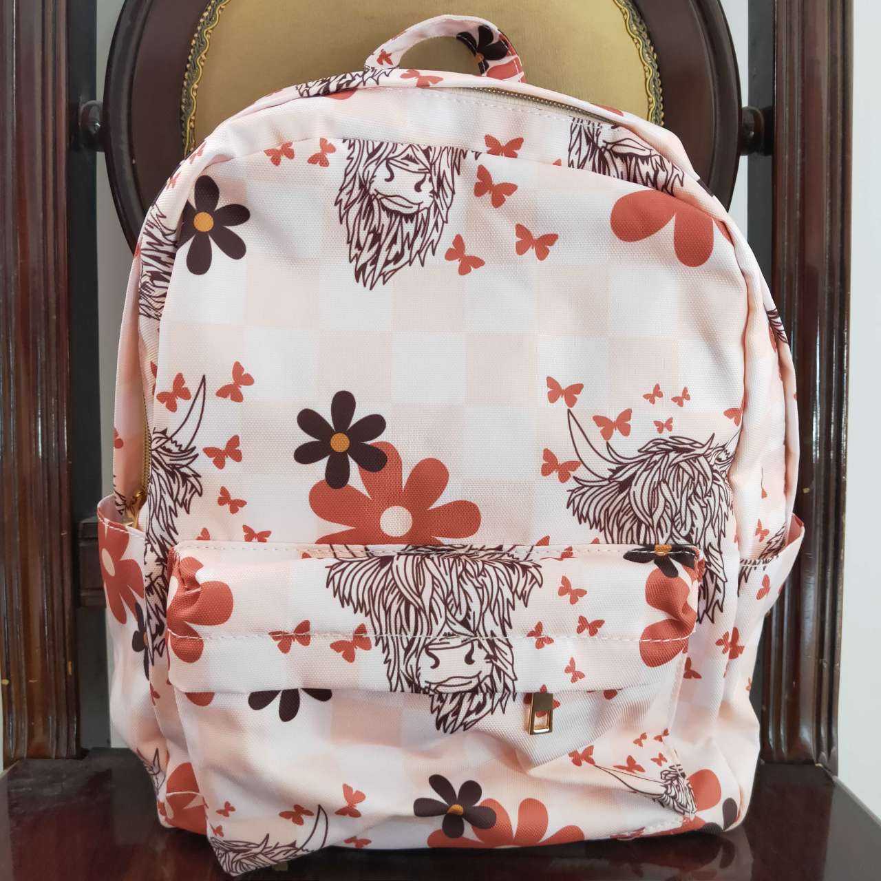 kids bags highland cow flower west backpack