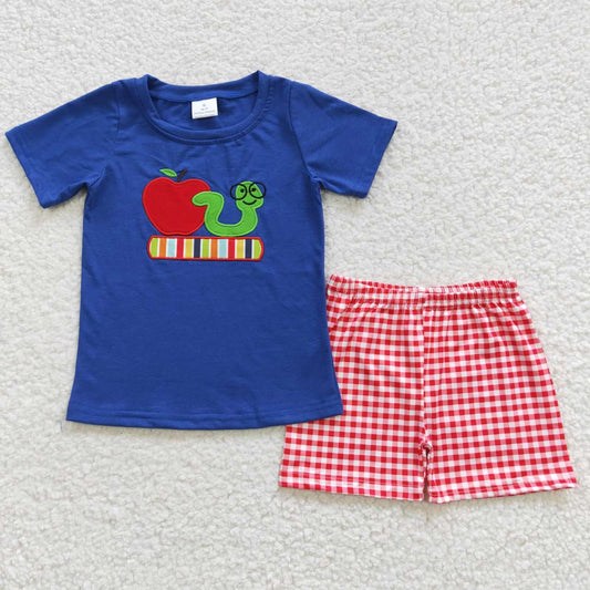 apple embroidery boys sets back to school  kids clothes