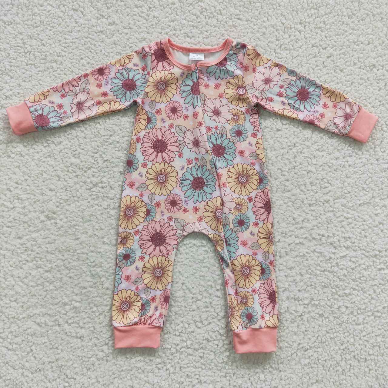 zipper romper floral girls jumpsuit baby clothes