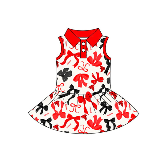6.28Preorder (moq 5)Baby Girls Red Bird Sleeveless Bows Button Team Knee Length Dresses