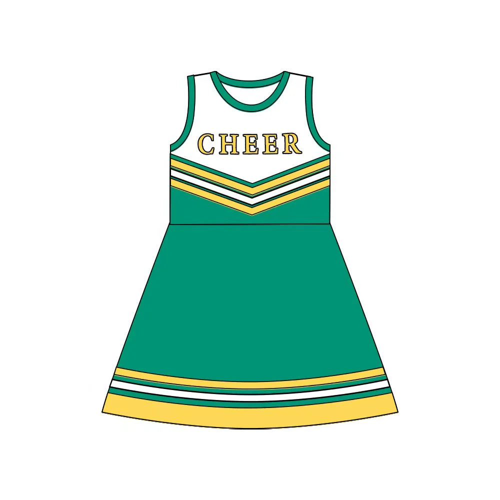 X8.14Baby Girls Green Gold Cheer Team Knee Length Dresses