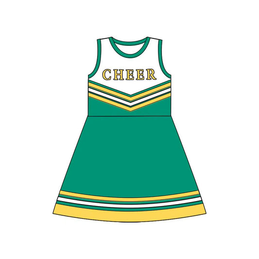 X8.14Baby Girls Green Gold Cheer Team Knee Length Dresses