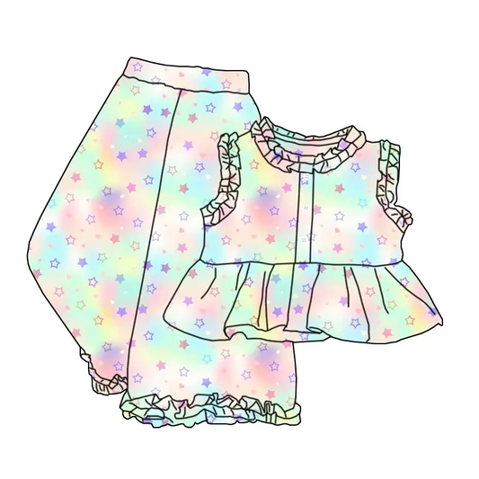 6.21 Tie-Dye Heart Short Sleeve Long Pants Set