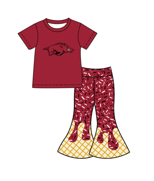 X12.1Preorder (moq 5)Baby Girls Red Bulls Top Drip Sprinkles Bell Bottom Pants Team Clothes Sets