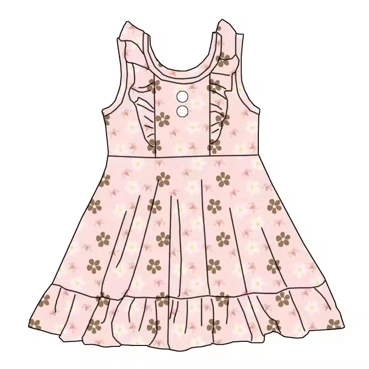 5.22 Flower Button Flying Sleeve Dress