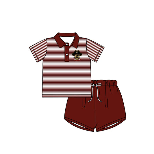 7.3preorder(moq 5) Baby Boys Raiders Wine Team Tee Shirt Shorts Clothes Sets