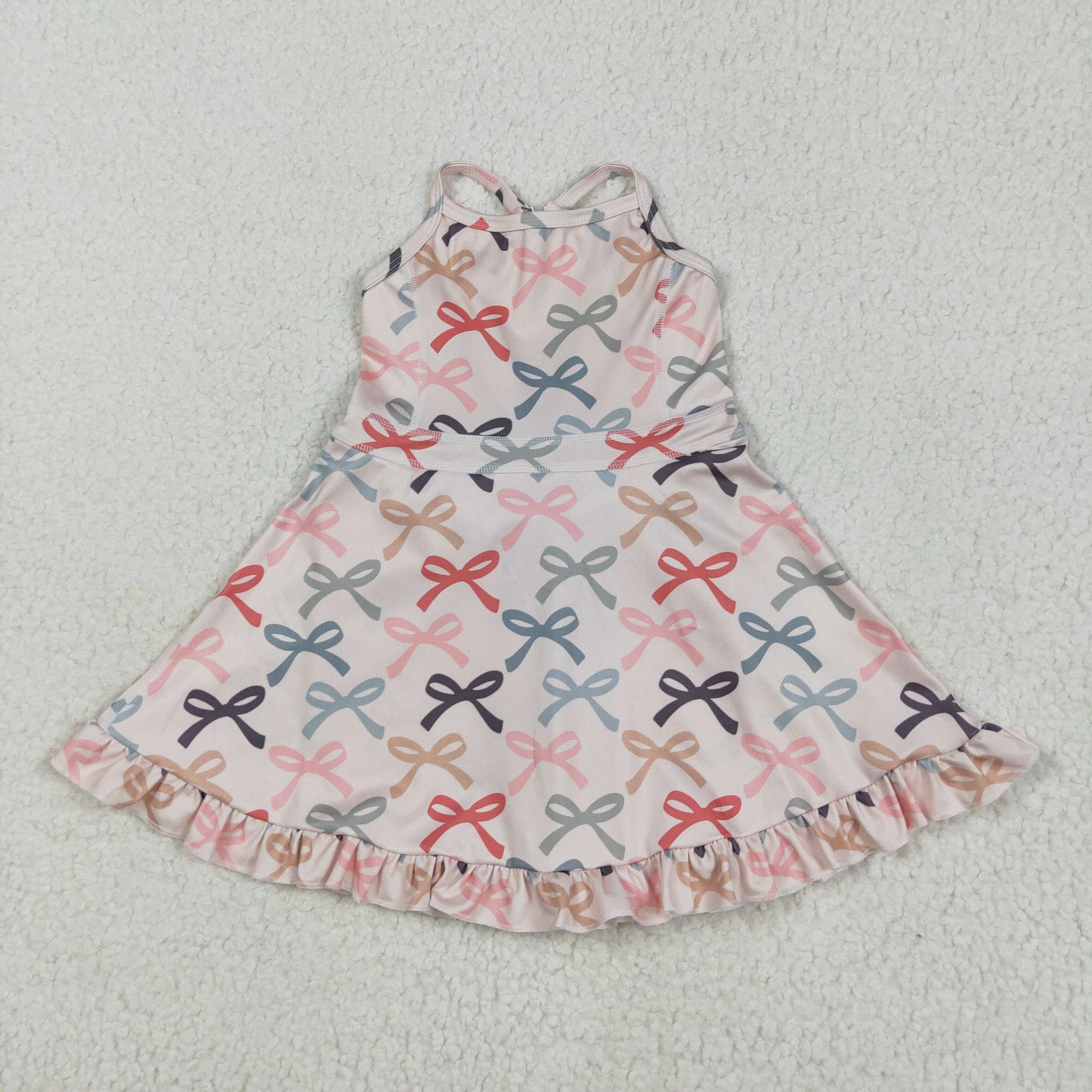 5.12 GSD2296 Beige sleeveless yoga dress with colorful bow pattern