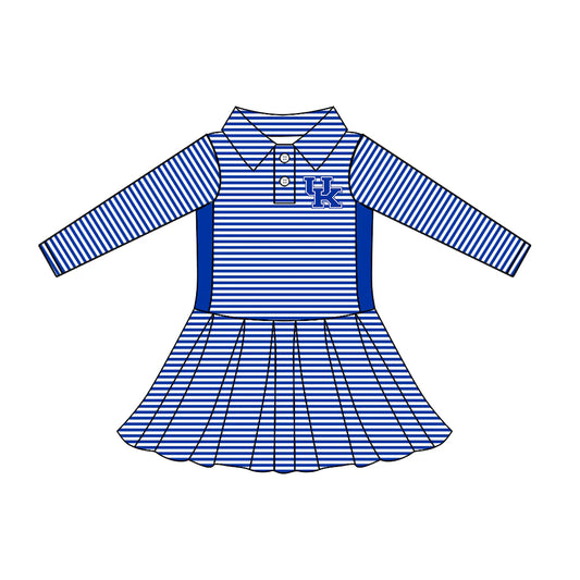 7.30Preorder (moq 5)Baby Girls Long Sleeve Stripe Button UK Team Knee Length Dresses