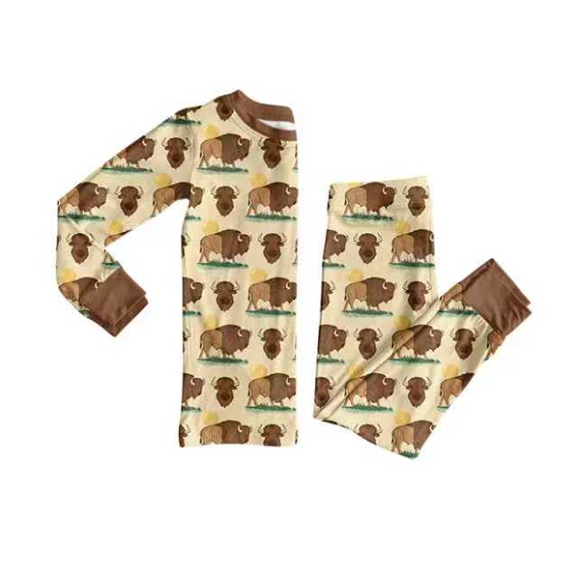 X904Preorder (moq 5)Baby Boys Bulls Top Pants Western Pajamas Set