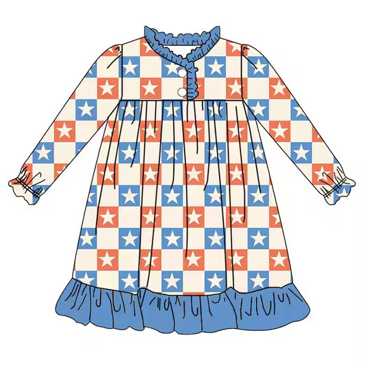 6.17 Five-pointed star blue long-sleeved dress