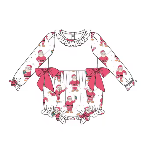 6.25 Pink Bow Santa Claus Girls Long Sleeve Toddler Clothes