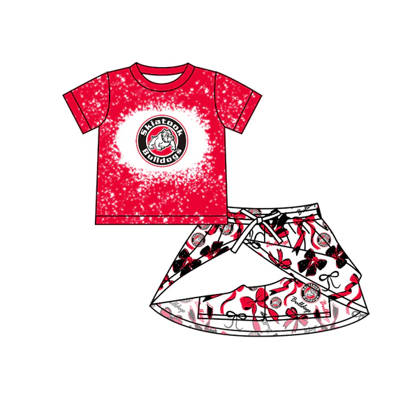 6.19 Red cartoon short-sleeved skirt and pants suit