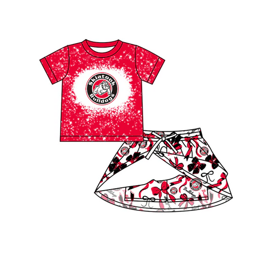 6.19 Red cartoon short-sleeved skirt and pants suit