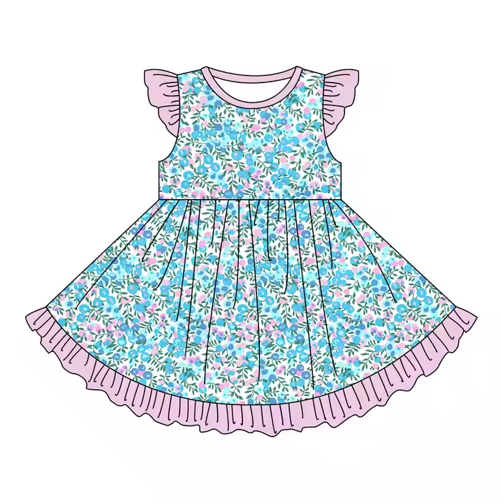 6.9 Blue Floral Fly Sleeve Dress