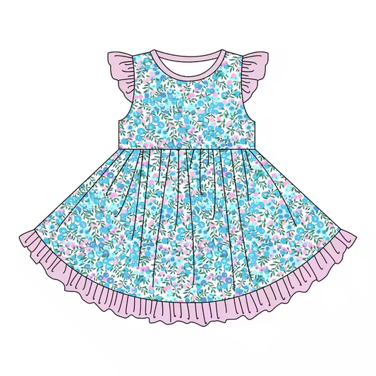 6.9 Blue Floral Fly Sleeve Dress