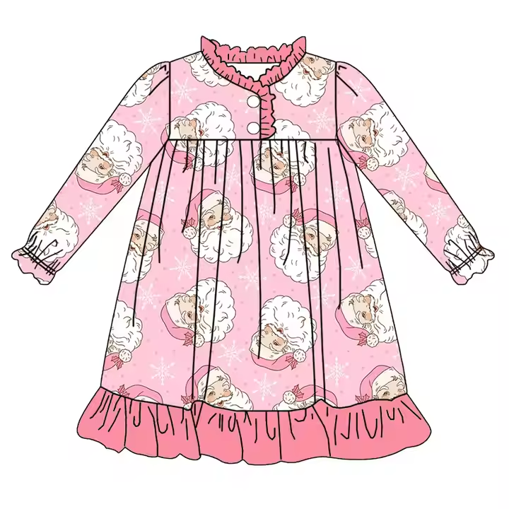 6.17 Santa Claus pink button long sleeve dress