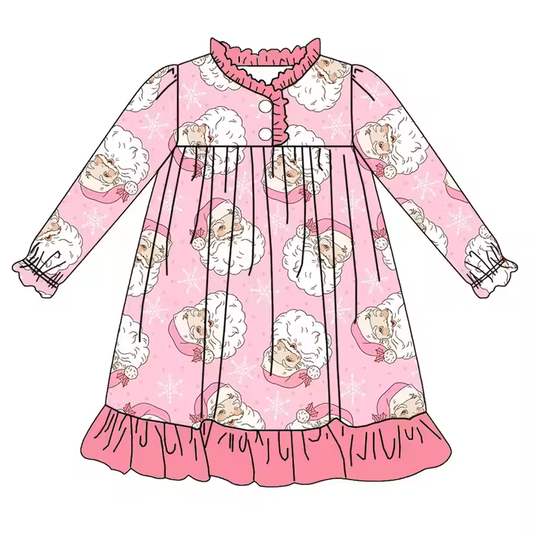 6.17 Santa Claus pink button long sleeve dress