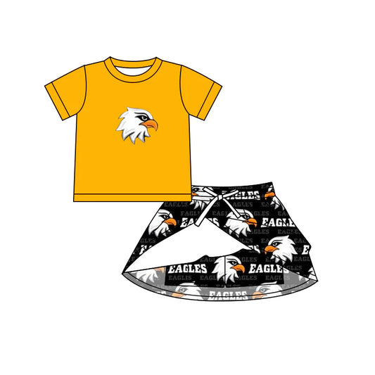 7.3Preorder (moq 5)Baby Girls Gold Short Sleeves Eagle Top Skort Team Sets