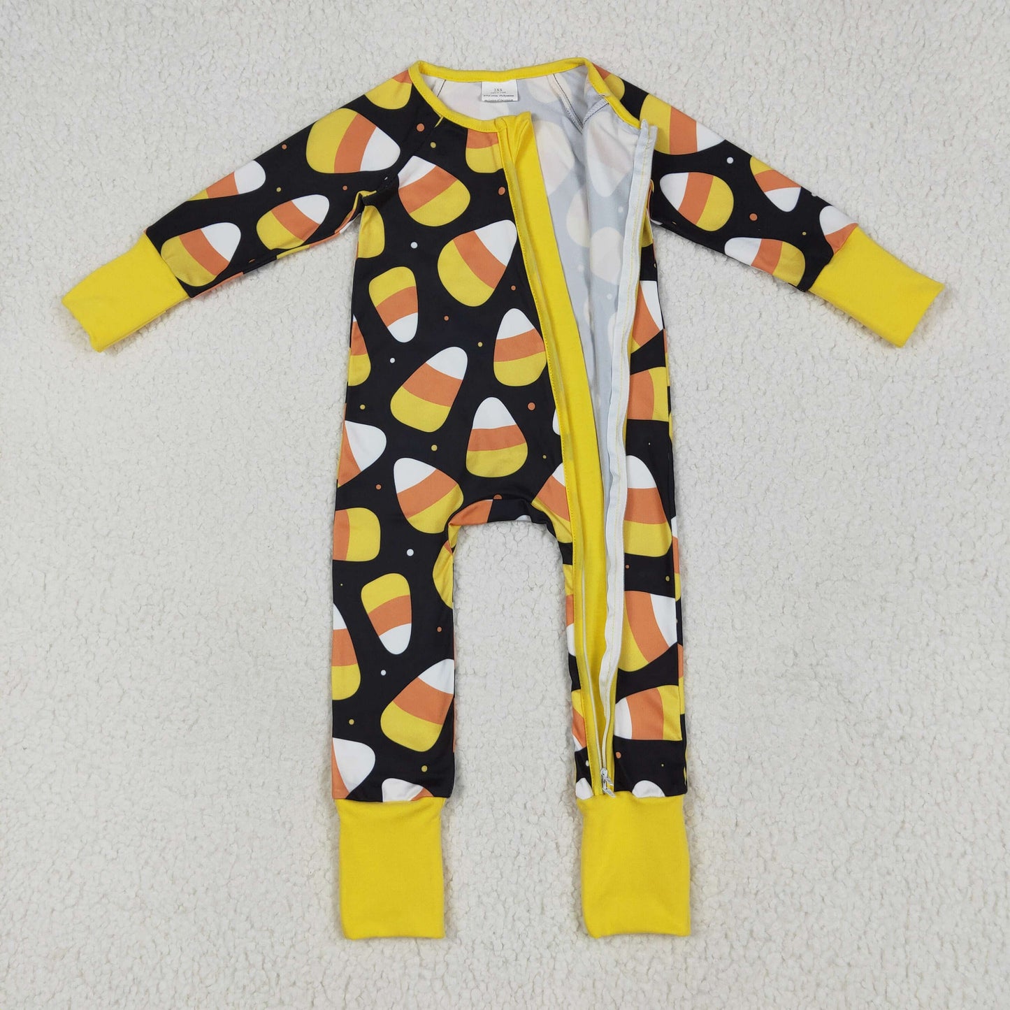 6.11 LR2198 Halloween Candy Black Zipper Long Sleeve Bodysuit