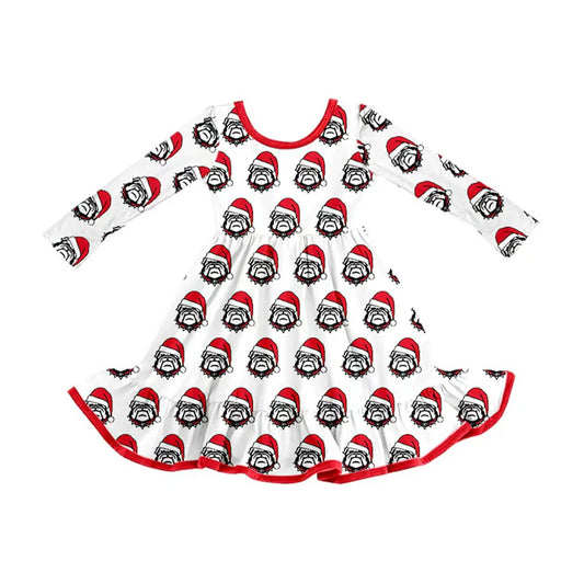 8.13Baby Girls Bulldogs Team Christmas Ruffle Knee Length Dresses