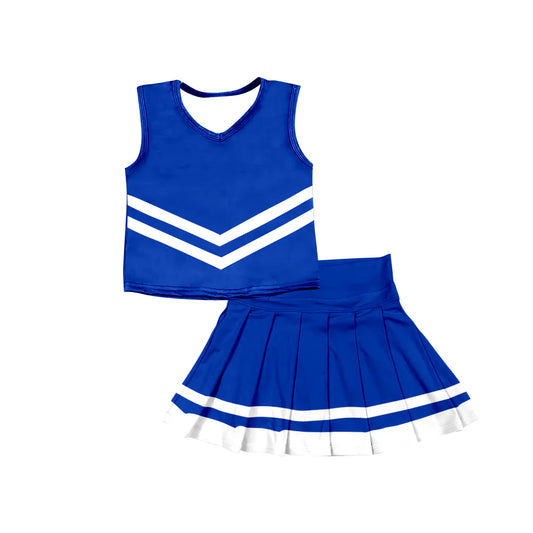 8.5Preorder (moq 5)Baby Girls Hot Blue Sleeveless Team Vest Pleated Skorts Set