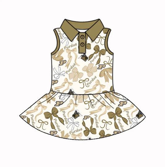 6.17 Bow Sleeveless Gold Button Dress