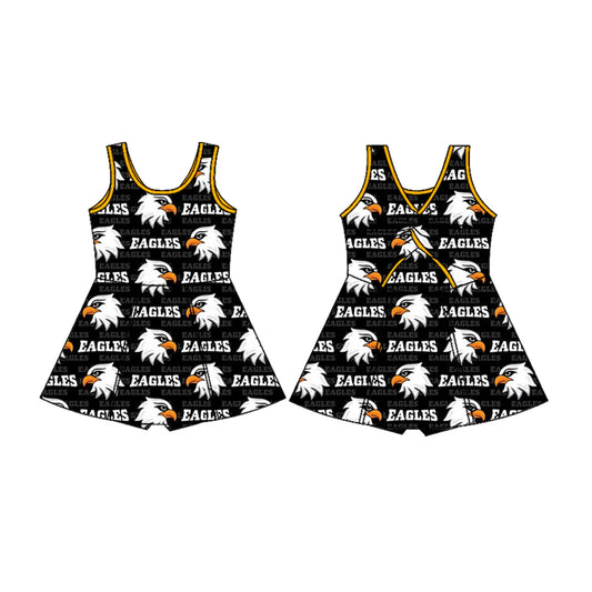 7.3Preorder (moq 5)Baby Girls Sleeveless Black Eagles Short Team Knee Length Dresses