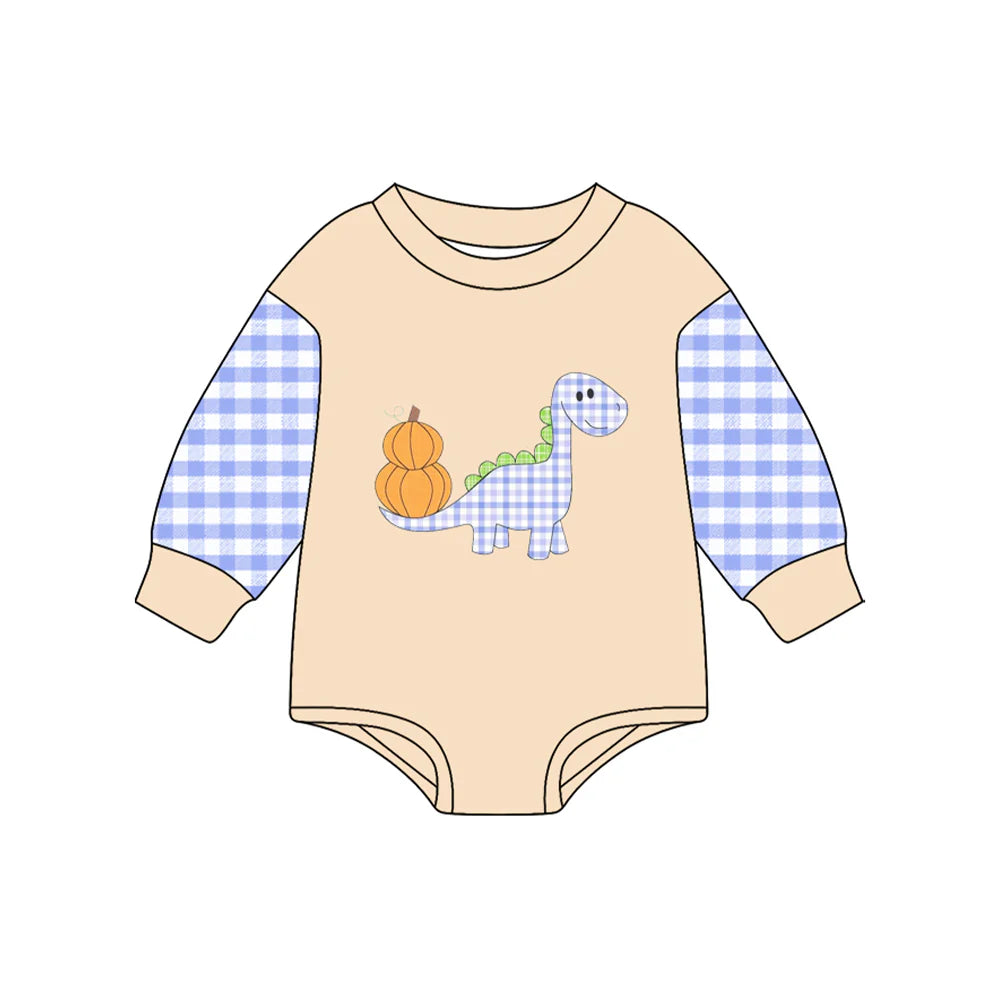 7.4Preorder (moq 5)Baby Boys Long Sleeves Pumpkins Dinosaurs Rompers