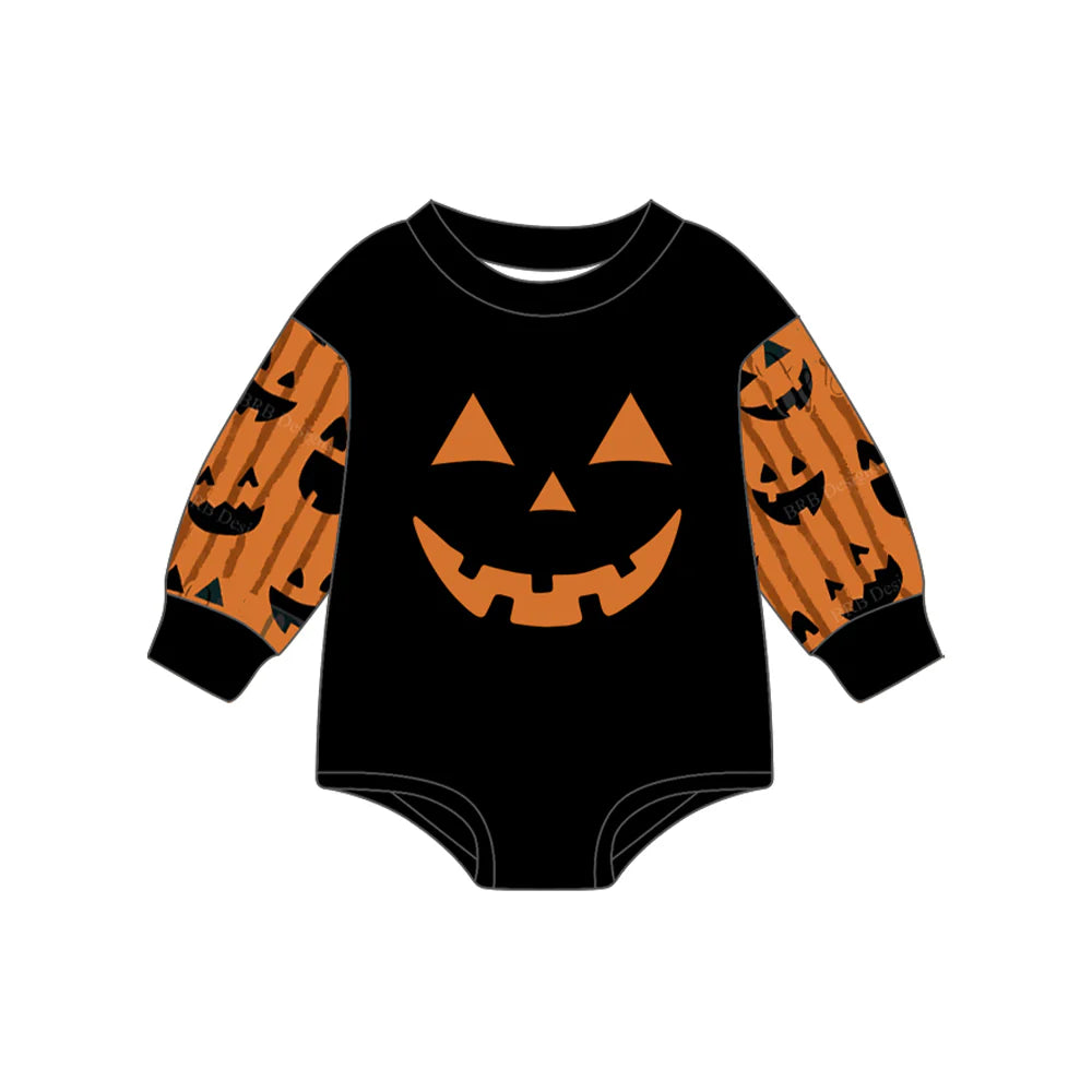 7.4Preorder (moq 5)Baby Boys Black Long Sleeves Ghost Pumpkins Rompers