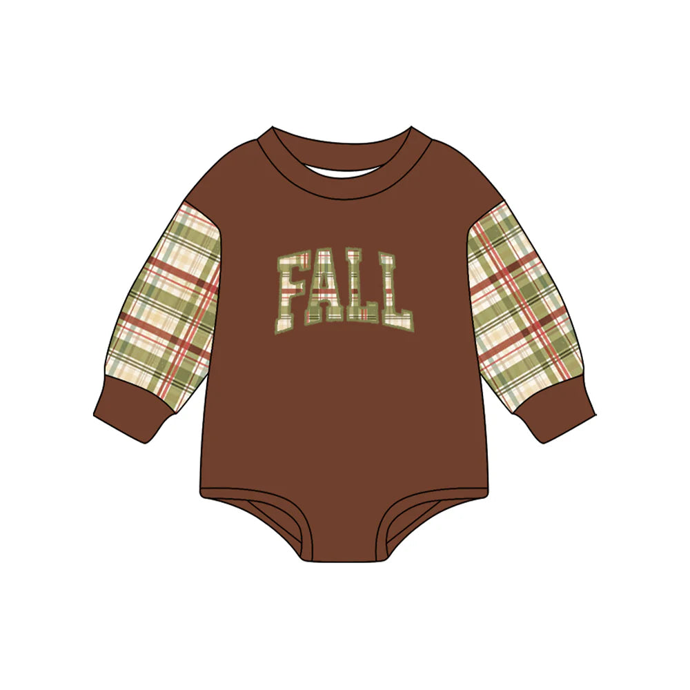 7.4Preorder (moq 5)Baby Boys Brown Long Sleeves Plaid FALL Rompers
