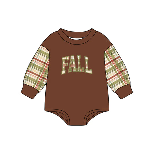7.4Preorder (moq 5)Baby Boys Brown Long Sleeves Plaid FALL Rompers