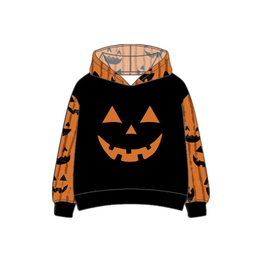 7.4Preorder(moq 5) Baby Boys Black Long Sleeves Ghost Pumpkins Hoodies Top