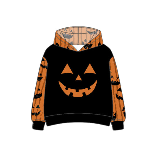 7.4Preorder(moq 5) Baby Boys Black Long Sleeves Ghost Pumpkins Hoodies Top