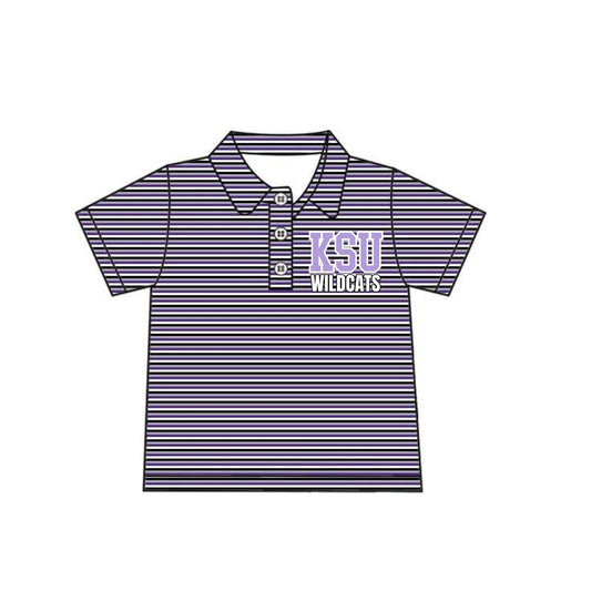 8.5Preorder(moq 5) Baby Boys purple grey Stripes Kansas State Team Short Sleeve Tee Pullovers Shirts Tops